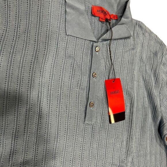 REVOLVE HUGO BOSS Vintage Knit Light Blue Polo Collared Shirt - Picture 5 of 12